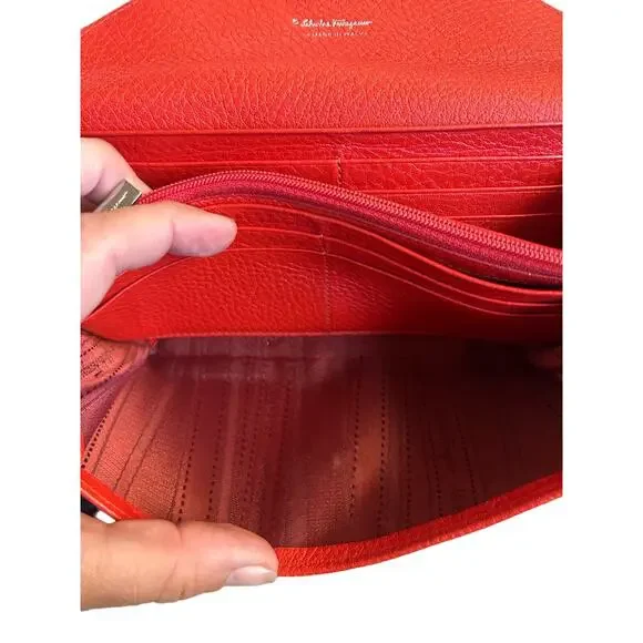 Salvatore Ferragamo Orange Leather Long Wallet